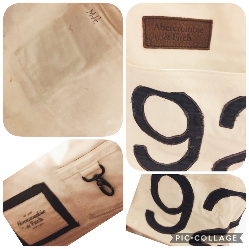 White and blue Abercrombie & Fitch canvas bag